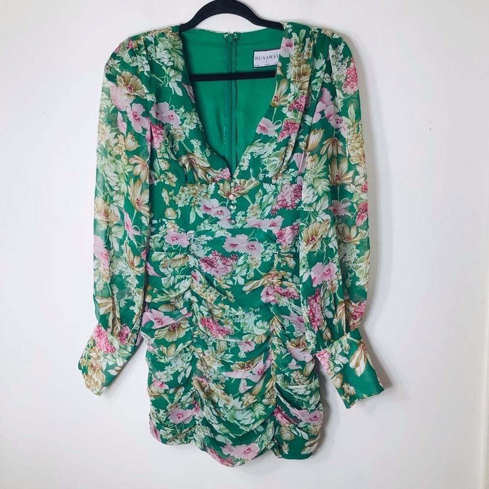 Runaway dress women small green floral mini